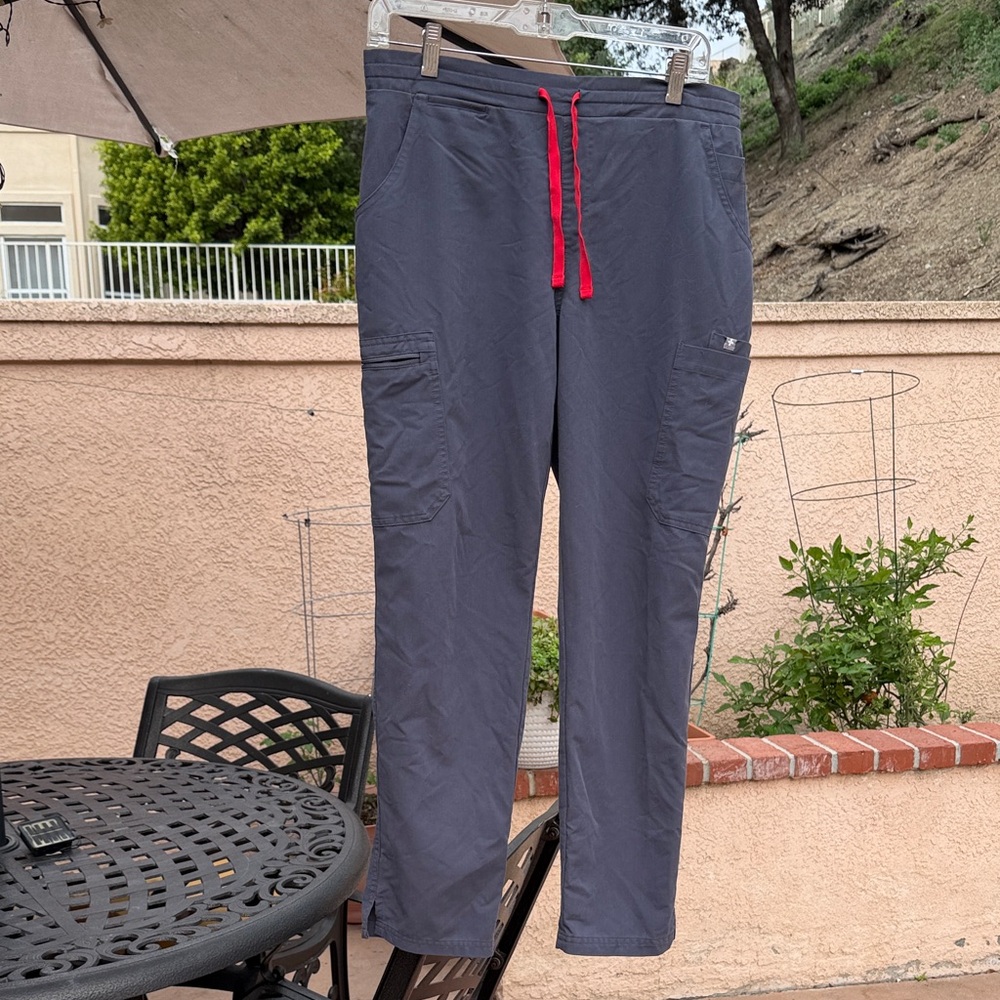 Figs Men's Cargo Pants in Gray with Red Drawstring